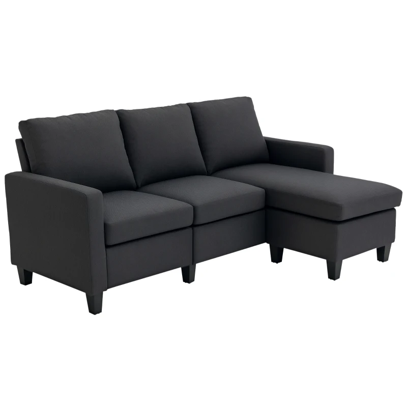 HOMCOM L-Shape Sofa, Modern Sectional Couch with Ottoman, Corner Sofa for Living Room, Dark Grey