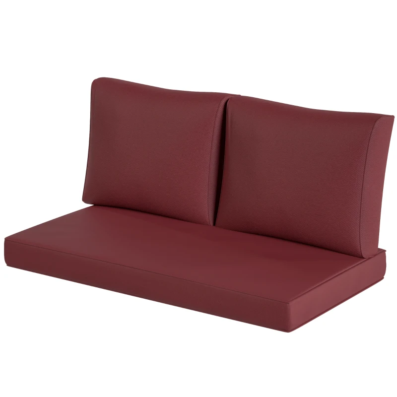 Outsunny 2 Seater Outdoor Seat Cushions with Backrest, Loveseat Double Sofa Outdoor Furniture Cushions, Wine Red