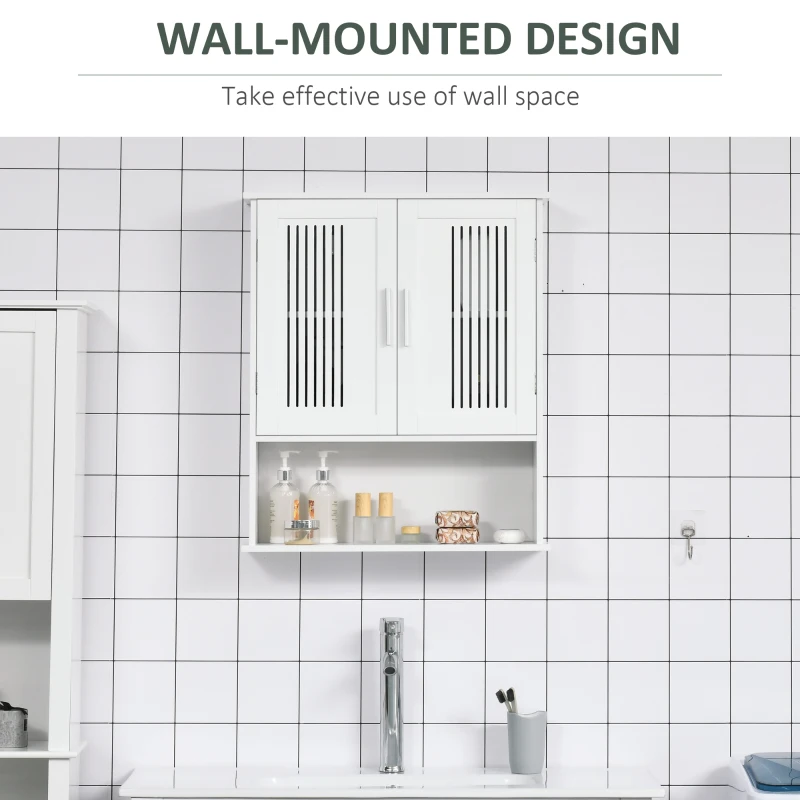 kleankin Modern Wall Mount Bathroom Cabinet, Storage Organizer with 2 Door Cabinet and Shelf, White
