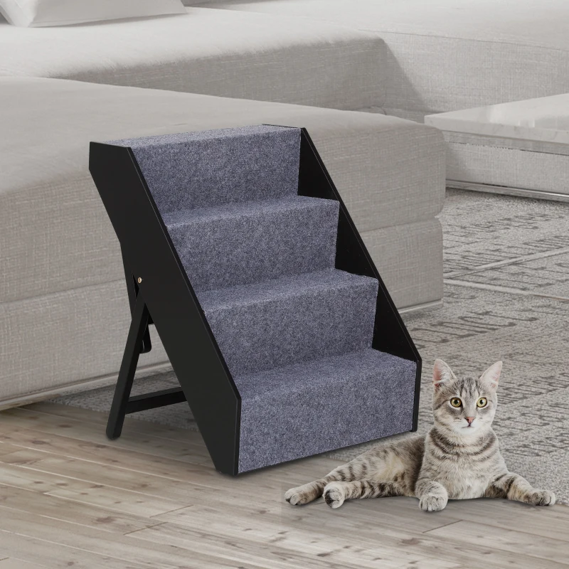 PawHut 4 Step Height Adjustable Portable Wooden Easy Climb Pet Stairs - Dark Brown