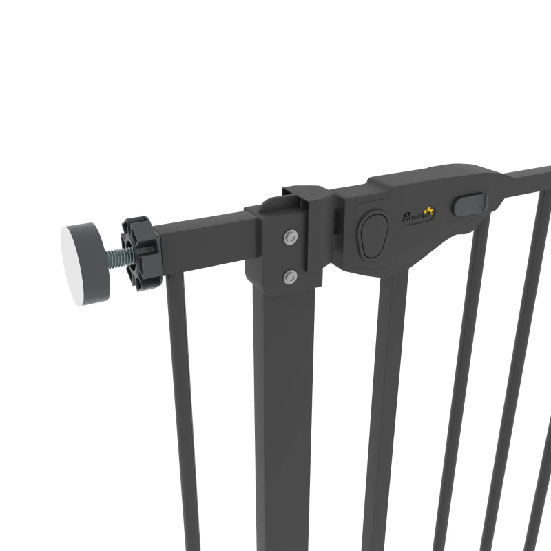 PawHut Retractable Gate Extra Wide Press-Mounted with Cat Door, Auto Closing Pet Gate for Stair, Hallway, 29-32 Inch