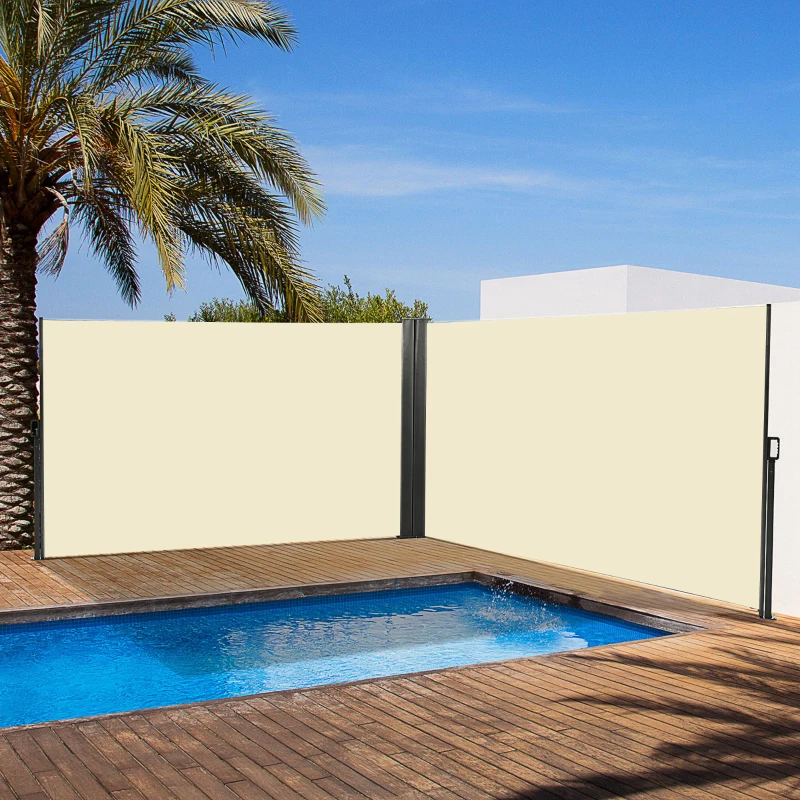 Outsunny 236" x 71" Outdoor Privacy Wall, Double Retractable Side Awning, Patio Screen for Garden, Balcony, Cream White