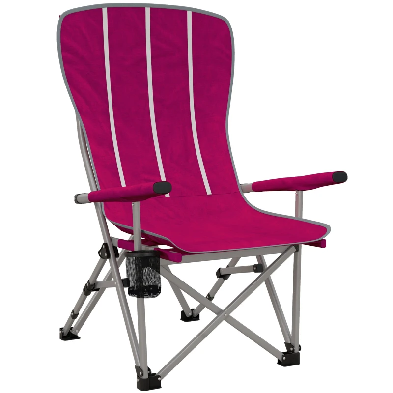 Outsunny Folding Camping Chair High Back Portable Lawn Chair w/ Storage Pocket, Cup Holder and Carrying Bag for Outdoor, Beach, Picnic, Hiking, Travel, Wine Red