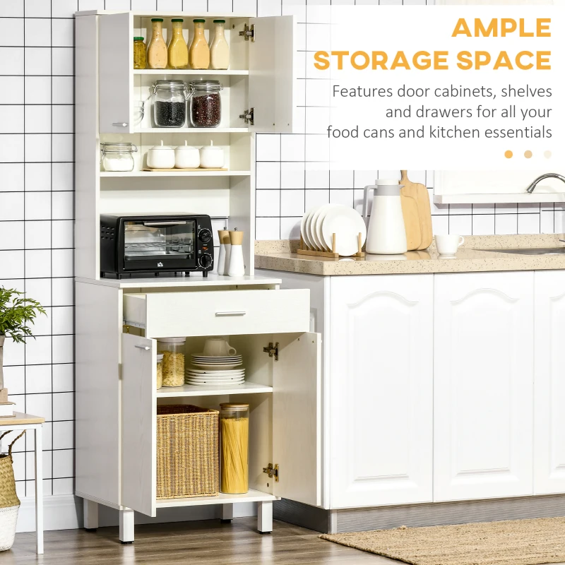 HOMCOM 71"H Freestanding Kitchen Pantry, Buffet Cabinet with Hutch, Storage Cabinet with Drawer, Doors and Microwave Stand, White