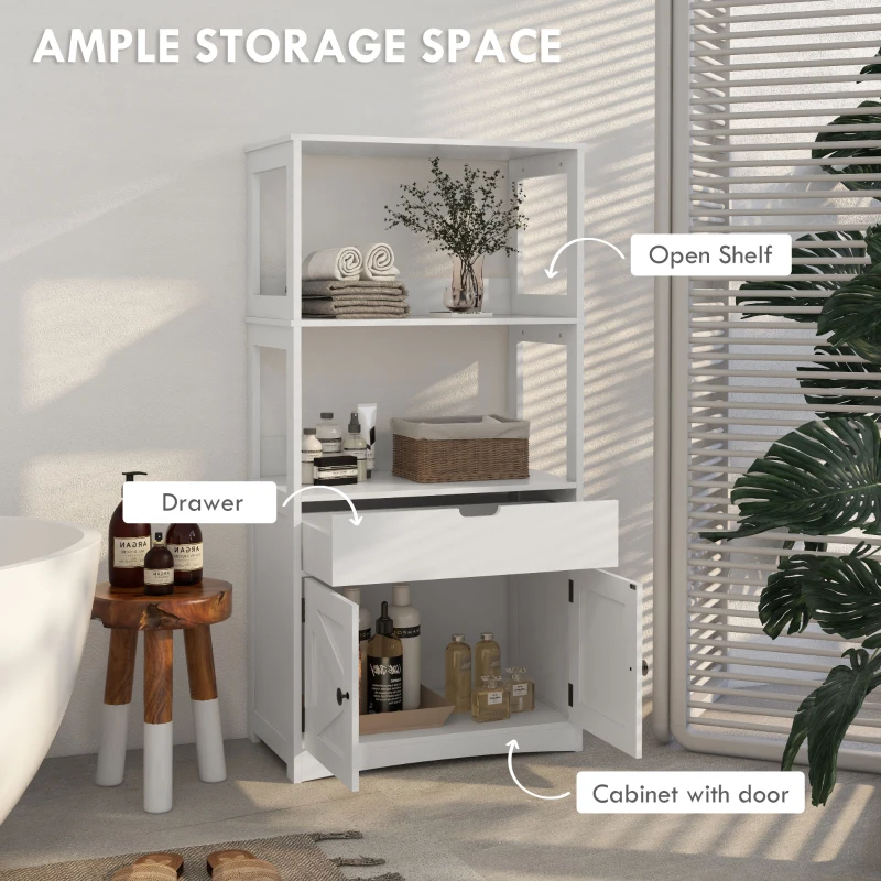 kleankin Farmhouse Bathroom Storage Cabinet, Linen Cabinet with Drawer and Shelves, 23.5" x 13" x 48.5", White