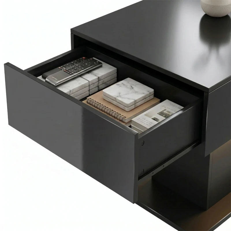 HOMCOM LED Coffee Table with Storage, High Gloss Modern Center Table with 2 Drawers and Remote Control for Living Room, Black