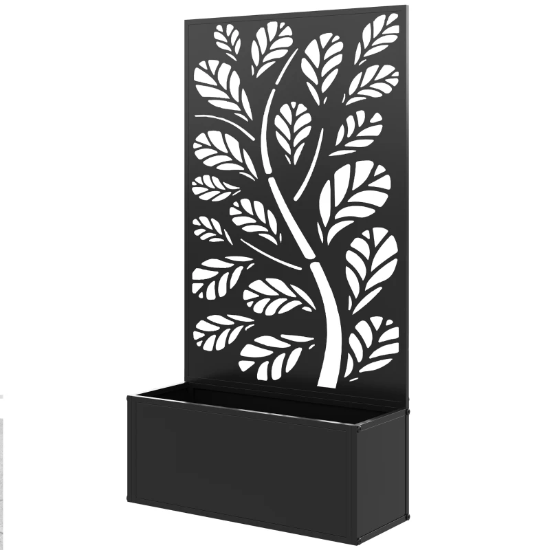 Outsunny Metal Raised Garden Bed with Privacy Panel, Freestanding or Wall Mounted Outdoor Planter Box for Garden, Patio