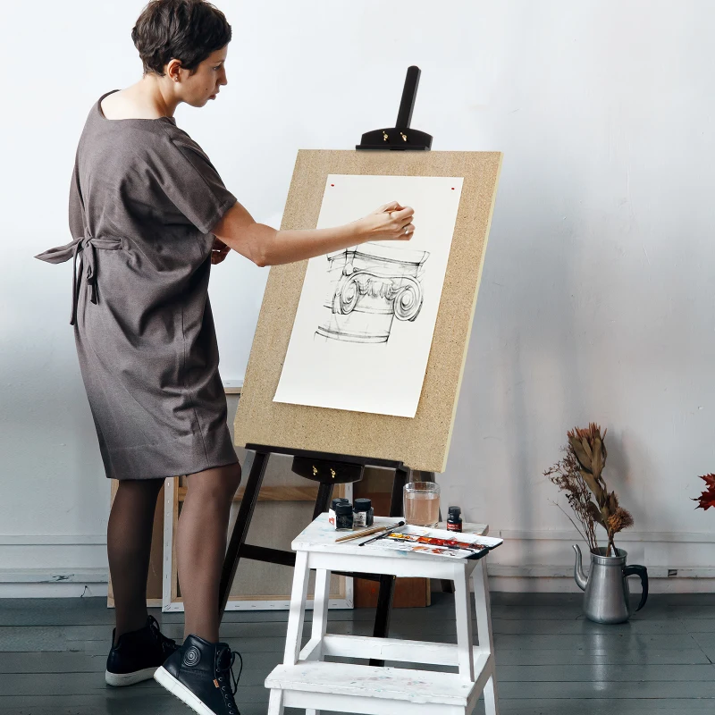 HOMCOM 55" Beech Wood Adjustable Folding Art Easel Stand that Tilts up to 90° Degrees with Sturdy Material, Black