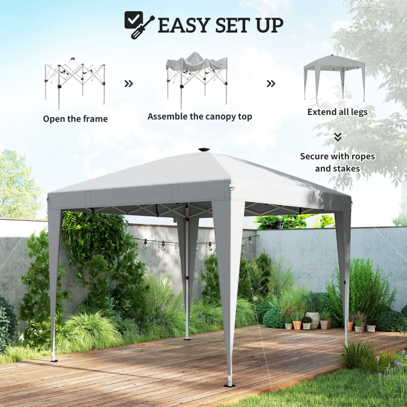 Outsunny 10 x 10 ft Pop Up Canopy Tent with Central Light, UPF 50+ Instant Portable Canopy Shelter with Remote, Light Grey