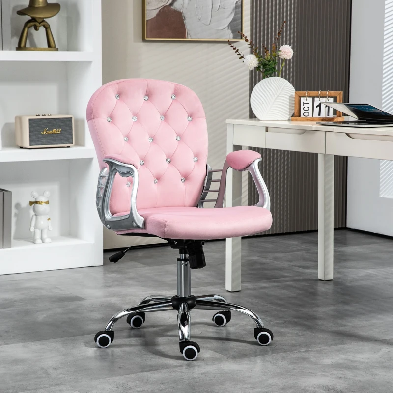 Vinsetto Office Chair, Computer Desk Chair with Adjustable Height and Tufted Back, Pink