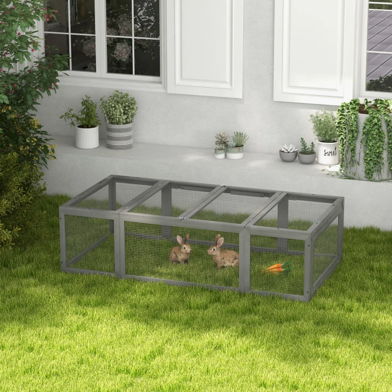 PawHut Large Wooden Rabbit Hutch Small Animal Habitat Enclosure Outdoor Run and Lockable Doors - Gray