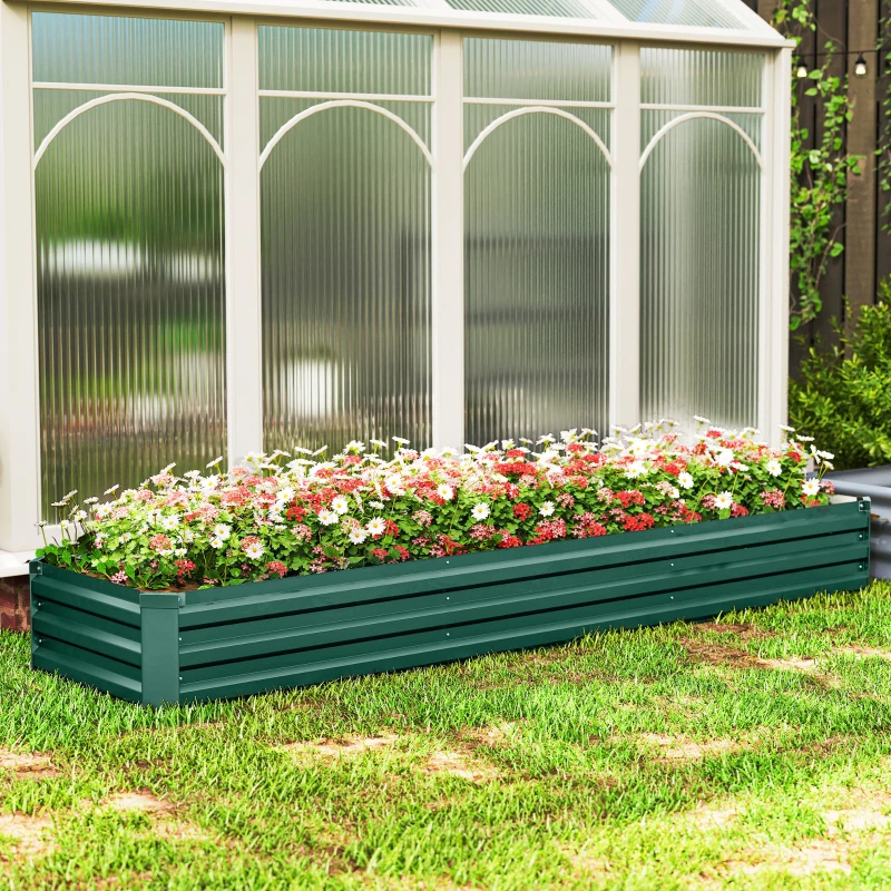 Outsunny 8'x2'x1' Galvanized Raised Bed, Large Elevated Planter Box for Growing Flowers, Herbs and Vegetables, Green
