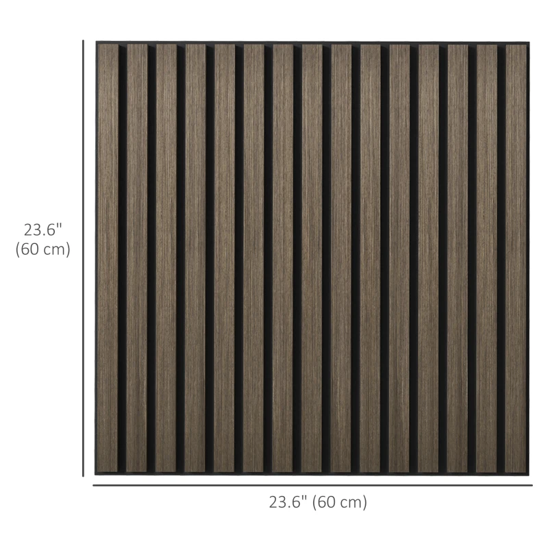 HOMCOM 24"x24" Wood Panels for Wall, 4 Pack Acoustic Panels, Sound Absorbing Slat Wall For Interior Wall Decor, Home, Brown