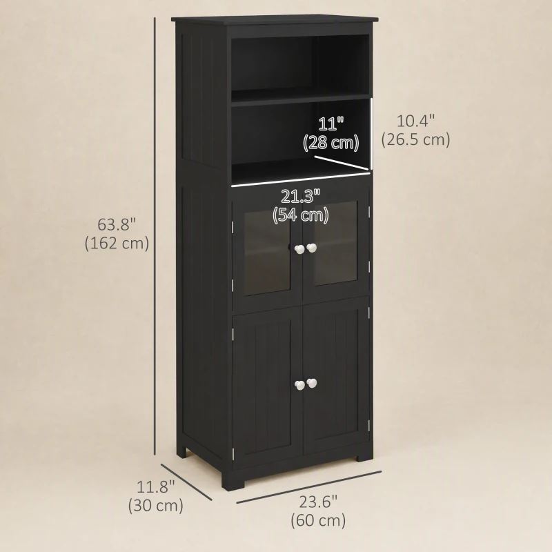HOMCOM 63" Small Buffet with Hutch, 4-Door Kitchen Pantry Storage Cabinet with Adjustable Shelf for Dining Room, Black