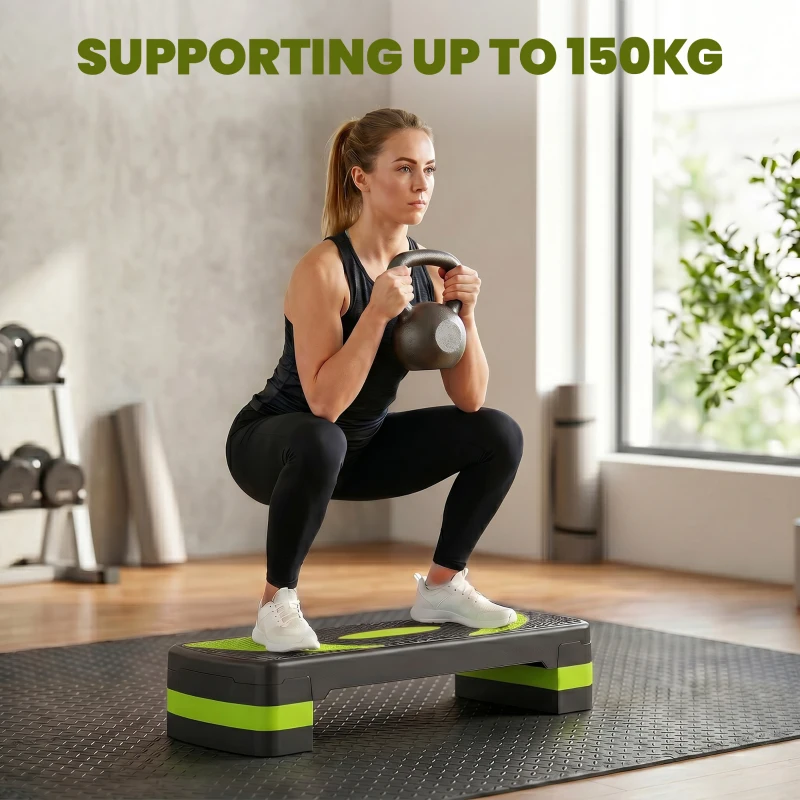 Soozier Adjustable Aerobic Stepper, Exercise Step Platform, Step Exercise Trainer, Workout Fitness Yoga Risers, 4"-6"-8", Green