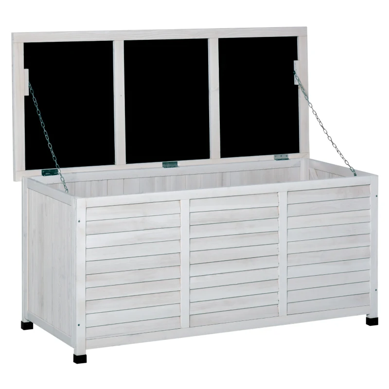 Outsunny 75 Gallon Wooden Storage Box patio Deck Box Bench, Garden Backyard Outdoor Storage Container with Aerating Gap & Weather-Fighting Finish, White