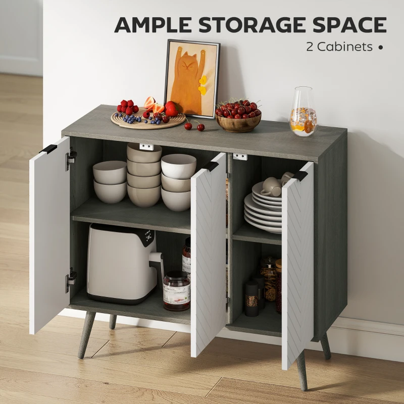 HOMCOM Modern Sideboard and Buffet, Dining Room Cabinet with Adjustable Shelves and 3 Doors, Grey