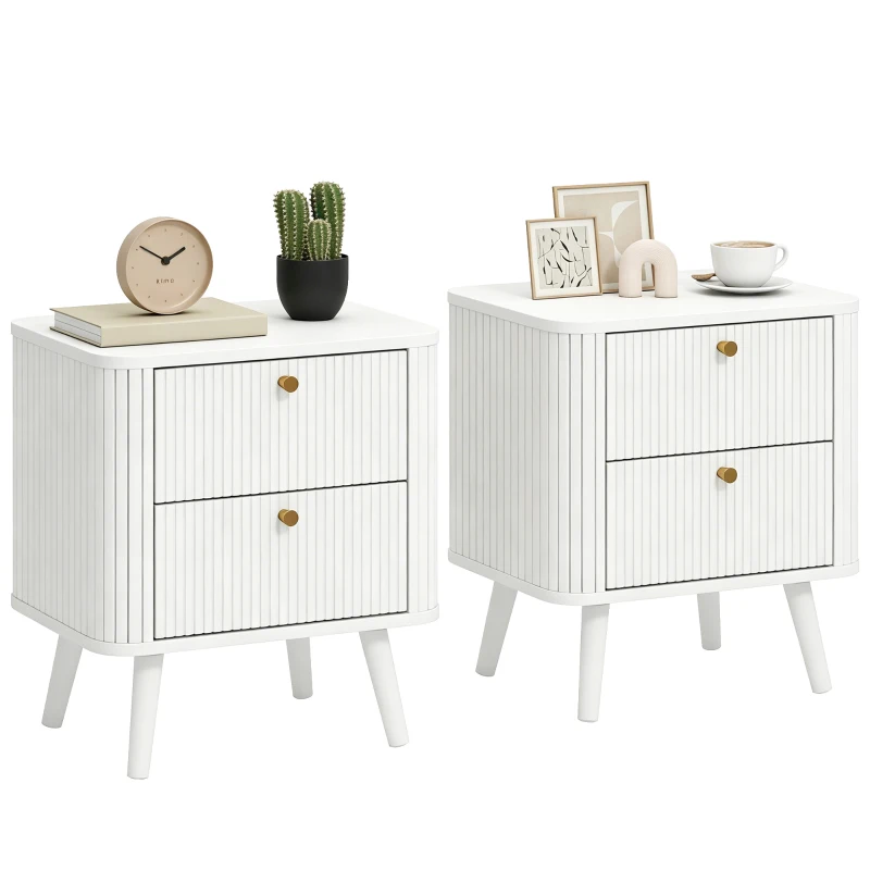 HOMCOM Modern Nightstand Set of 2, Bedside Table with 2 Drawers, Side End Table for Bedroom, Living Room, White Wood Grain