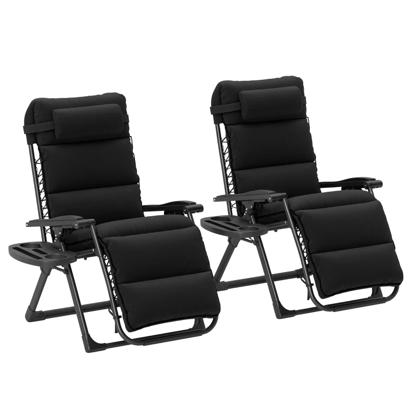 Outsunny 2pcs Reclining Zero Gravity Chair with Adjustable Backrest, Folding Garden Sun Lounger with Removable Cushion, Grey