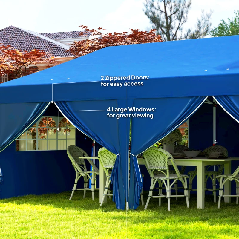 Outsunny 10' x 20' Pop Up Canopy Tent Outdoor Portable Easy Up Party Tent Garden Shade Shelter with Walls Carrying Bag, Blue