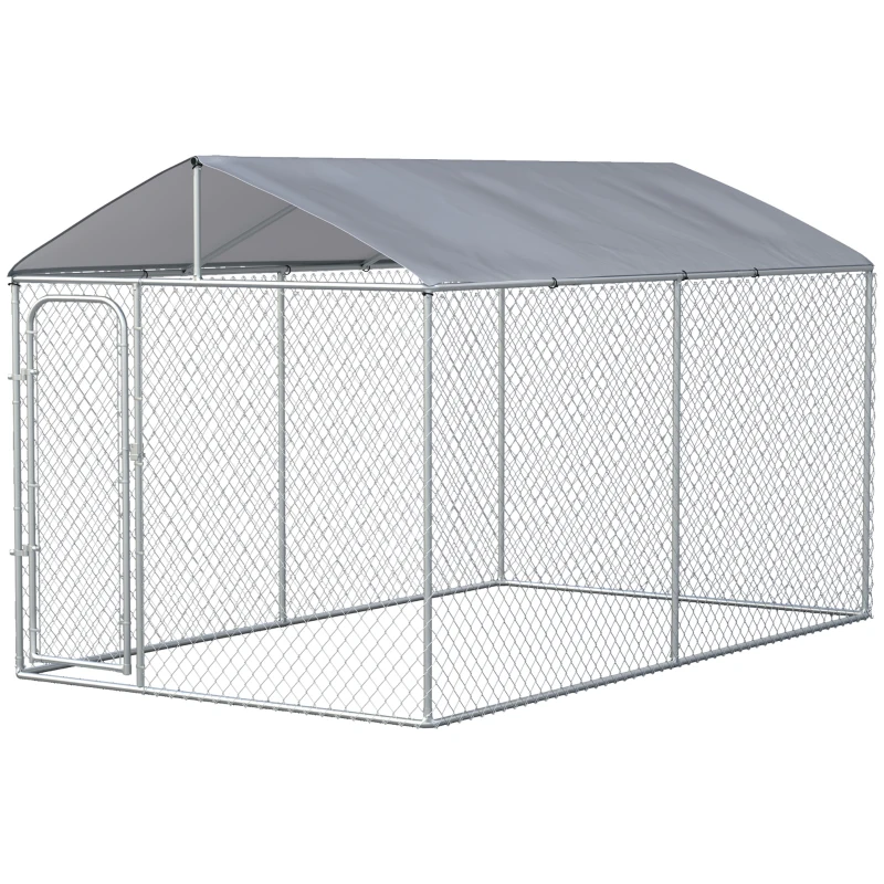 PawHut 13' x 7.5' x 7.5' Dog Kennel, Outdoor Dog Run with Waterproof, UV Resistant Roof, Lockable Door for Large-Sized Dogs, Silver