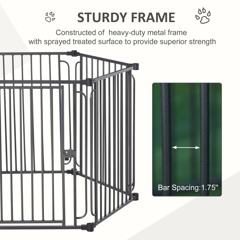 PawHut 48" x 41" Heavy-Duty Metal Dog Playpen, Outdoor Pet Cage Kennel, Puppy Exercise Fence Barrier with Weather-Resistant Polyester Roof, Locking Door and Solid Black Frame