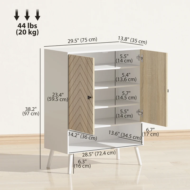 HOMCOM Shoe Storage Cabinet, 5-Tier Shoe Rack Cabinet with Doors, Adjustable Shelves, 15 Pairs, for Entryway, Natural Tone