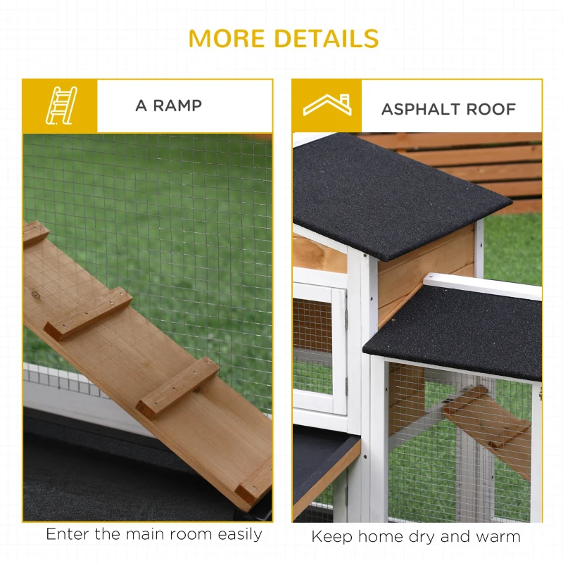 PawHut 62" Rabbit Hutch, Wooden Bunny Hutch, Guinea Pig Cage, Small Animal Enclosure with Run Area, Removable Tray