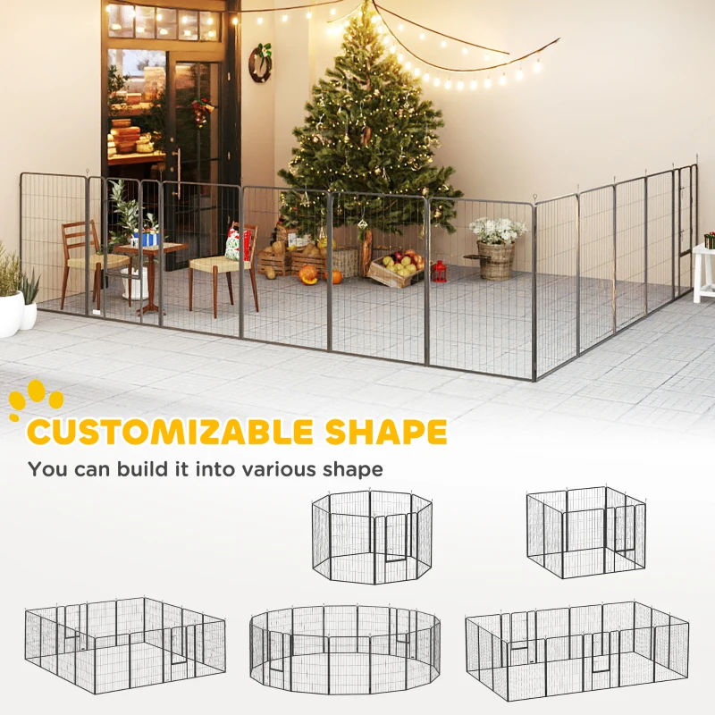 PawHut Heavy Duty Pet Playpen, 16 Panels Steel Dog Fence Puppy Exercise Pen with 2 Doors Locking Latch, 47" Height