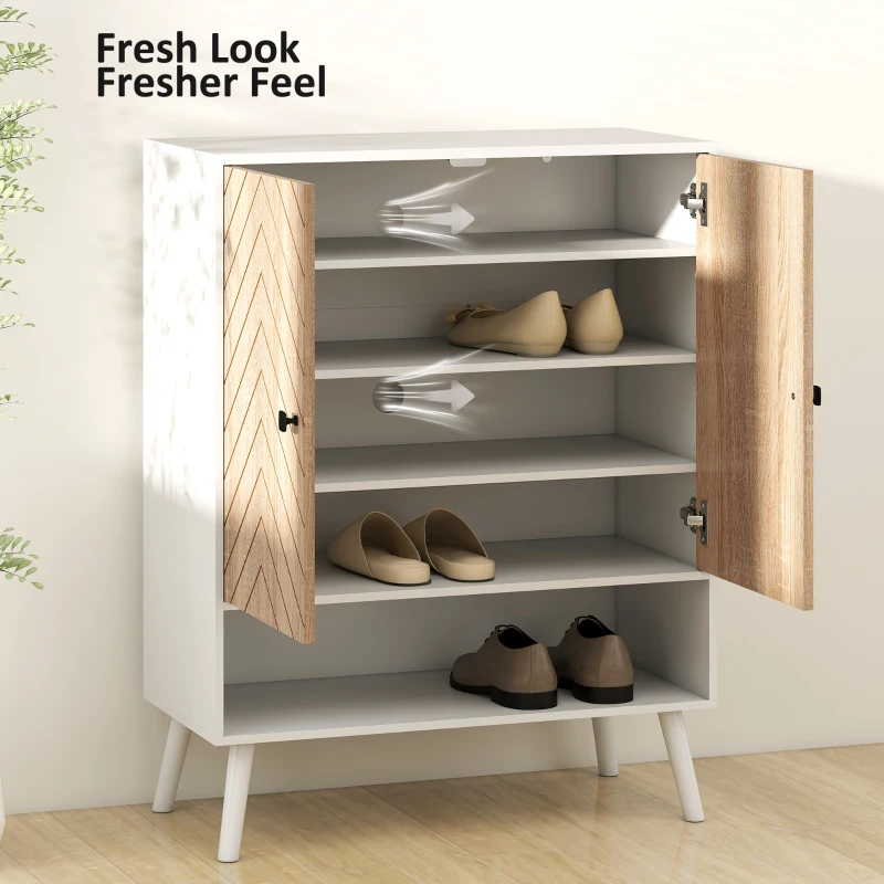 HOMCOM Shoe Storage Cabinet, 5-Tier Shoe Rack Cabinet with Doors, Adjustable Shelves, 15 Pairs, for Entryway, Natural Tone