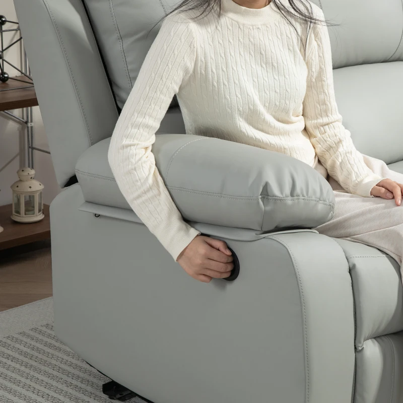 HOMCOM PU Leather Manual Recliner Sofa, Double Reclining Loveseat with Pull Tab Control Footrest for Living Room, Light Grey