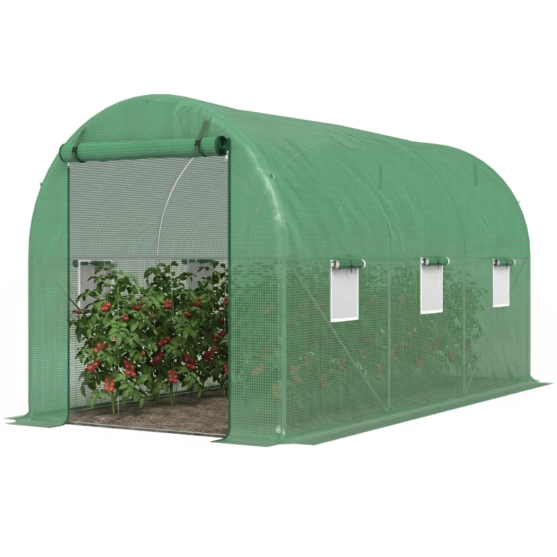 Outsunny 13' x 6' x 6' Outdoor Walk-in Tunnel Greenhouse Portable Plant Gardening Warm House with PE Cover Green