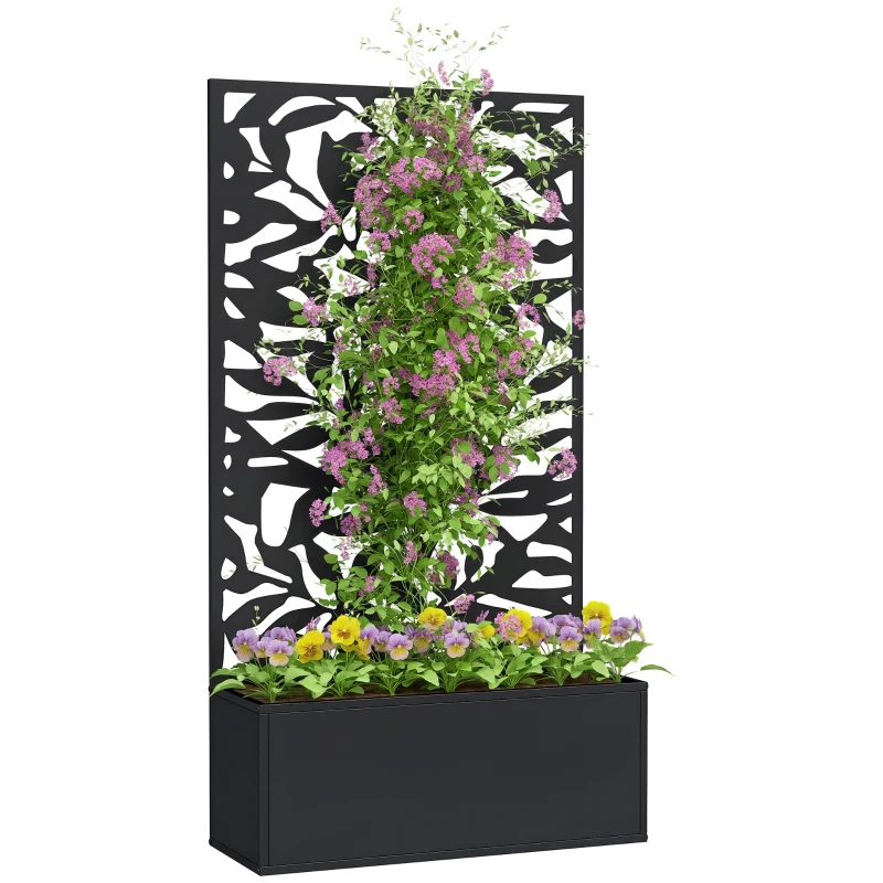 Outsunny Raised Garden Bed with Trellis, Outdoor Privacy Screen with Planter Box, 24" x 9.1" x 44.5", Black