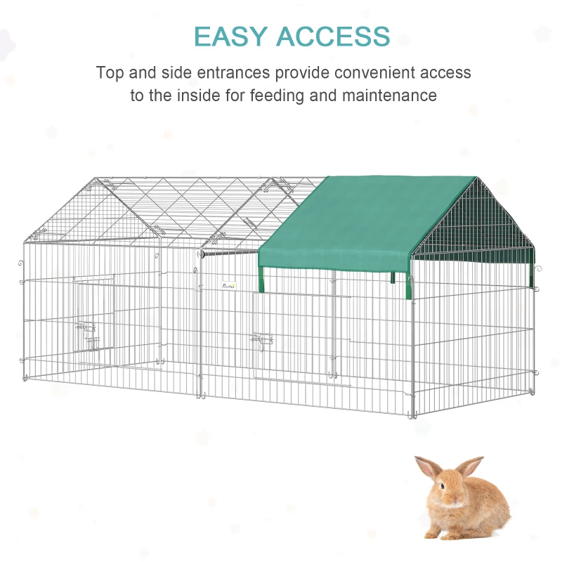 PawHut Metal Chicken Coop, 87" x 41" x 41" Chicken Run Pen for Yard with Cover, Portable Catio Poultry Cage Indoor Outdoor Backyard, Cat Cage for Rabbit, Duck, Hen, Small Animal, Chinchillas, Beige