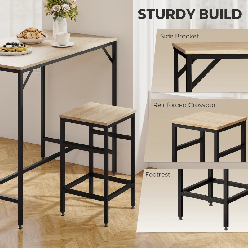 HOMCOM 5 Pieces Industrial Rectangular Bar Table Set, Dining Table Set Breakfast Table with 4 Stools for Dining Room, Kitchen, Dinette, Oak