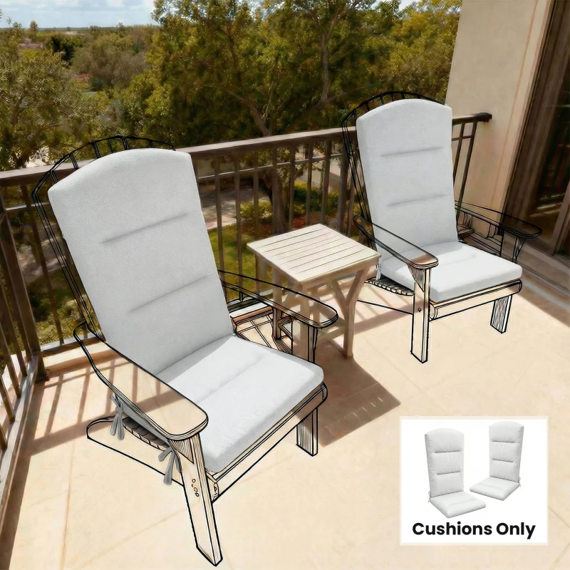 Outsunny Patio Chair Cushions for Adirondack Chair Replacement Cushions with Back and Ties, Set of 2, Light Grey