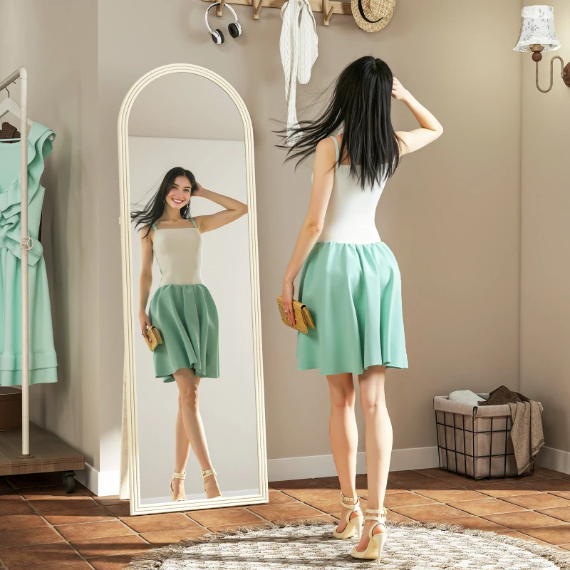HOMCOM 64" x 21" Full Length Mirror, Free Standing, Leaning or Wall, Arched Full Body Mirror with Faux Stone Frame, White