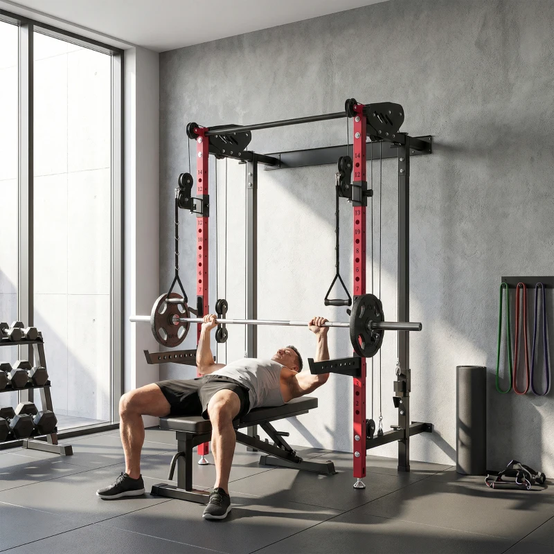 Soozier Foldable Power Cage, Space-Saving Power Rack with Pull-Up Bar, Cable Pulley System, 1540 lbs Capacity