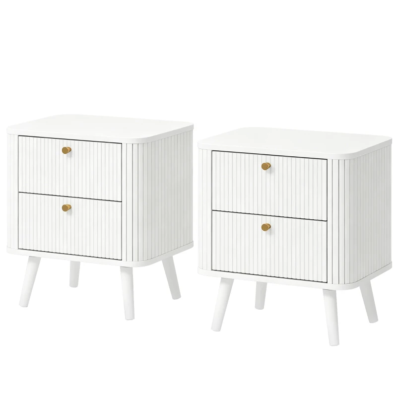 HOMCOM Modern Nightstand Set of 2, Bedside Table with 2 Drawers, Side End Table for Bedroom, Living Room, White Wood Grain