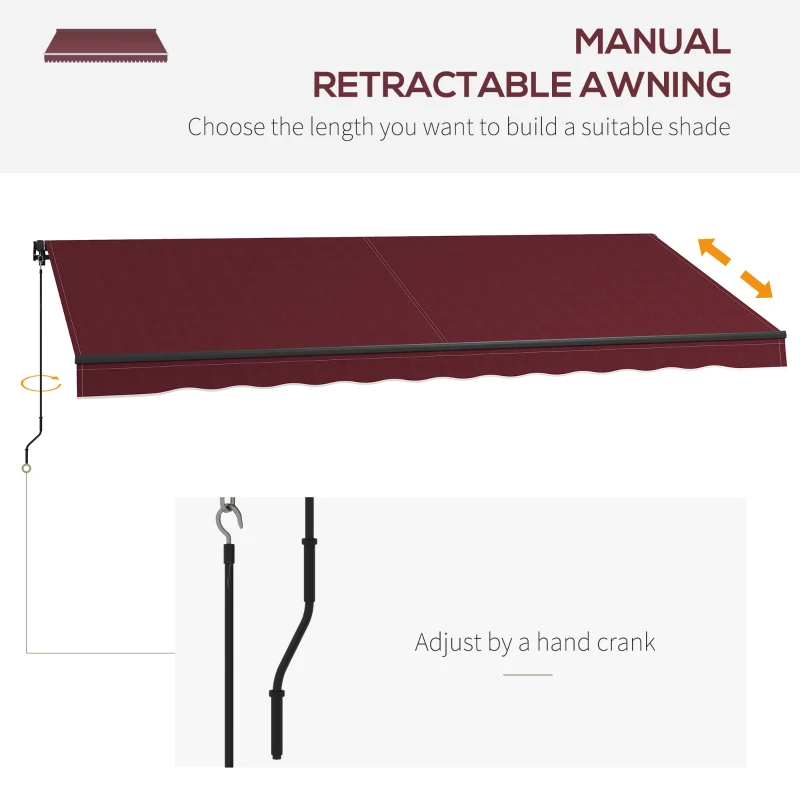 Outsunny 15' x 10' Retractable Awning, 280gsm UV Resistant Sunshade Shelter, for Deck, Balcony, Yard, Wine Red