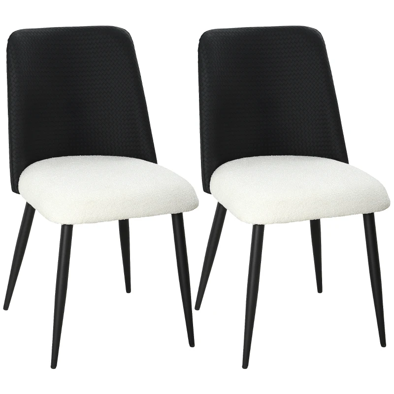 HOMCOM Dining Chairs Upholstered Kitchen Chairs Set of 2 with Steel Legs and Padded Seat for Dining Room, Kitchen, Black