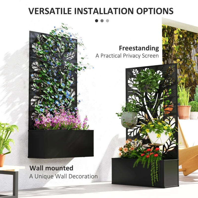 Outsunny Metal Raised Garden Bed with Privacy Panel, Freestanding or Wall Mounted Outdoor Planter Box for Garden, Patio