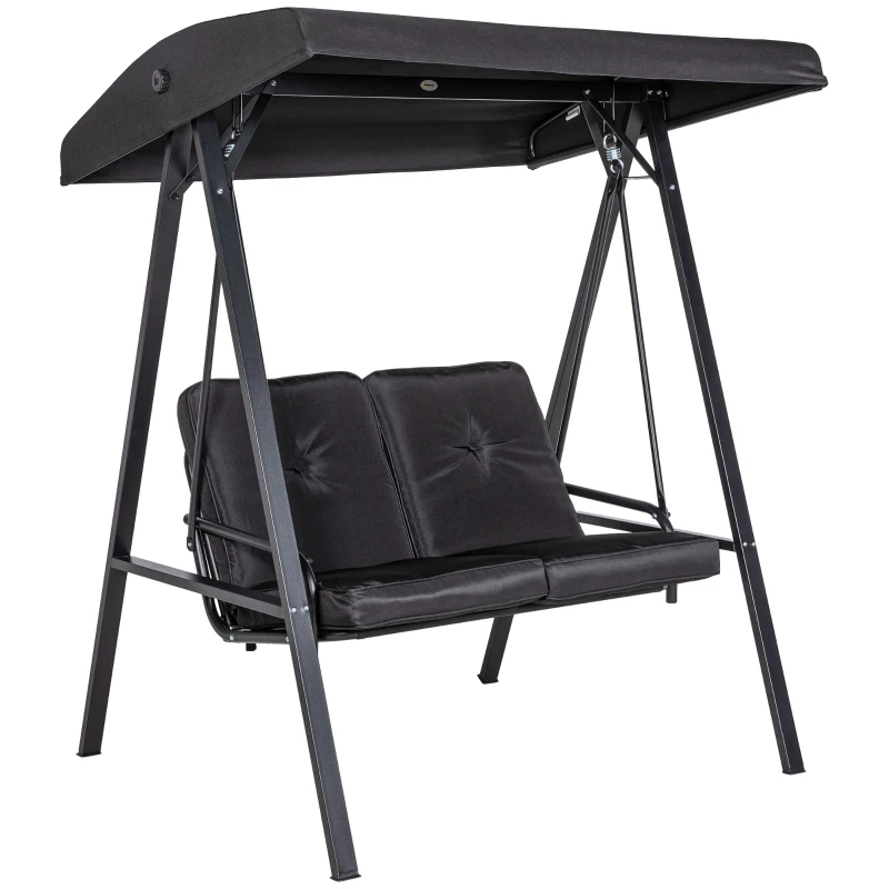 Outsunny 2-Seater Outdoor Porch Swing with Adjustable Canopy, Patio Swing Chair for Garden, Poolside, Backyard, Black