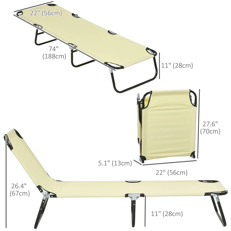 Outsunny Set of 2 Folding Outdoor Lounge Chair, Sun Tanning Chairs with Reclining Back, Breathable Mesh for Beach Patio, Beige