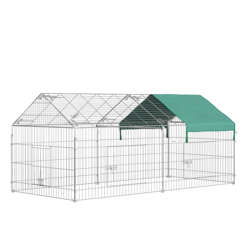 PawHut Metal Chicken Coop, 87" x 41" x 41" Chicken Run Pen for Yard with Cover, Portable Catio Poultry Cage Indoor Outdoor Backyard, Cat Cage for Rabbit, Duck, Hen, Small Animal, Chinchillas, Beige