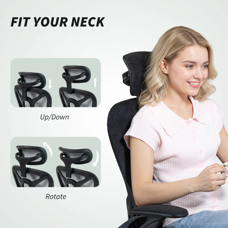 HOMCOM Ergonomic Office Chair, Swivel Desk Chair with Adjustable Lumbar Support, Headrest and Height, Flip-up Armrests, Black