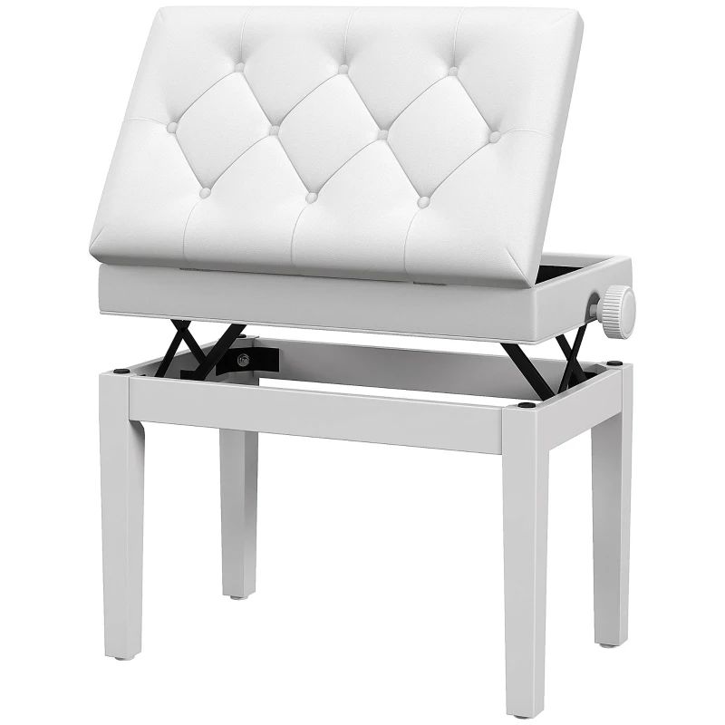 HOMCOM Adjustable Piano Bench with Storage and Soft PU Leather Padded, with Enough Music Storage Design, White