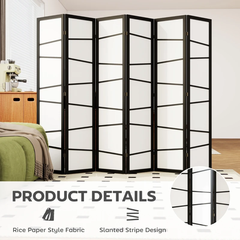 HOMCOM 66.9" Folding Room Divider, 6 Panel Wall Partition with Wood Frame for Bedroom, Home Office, White