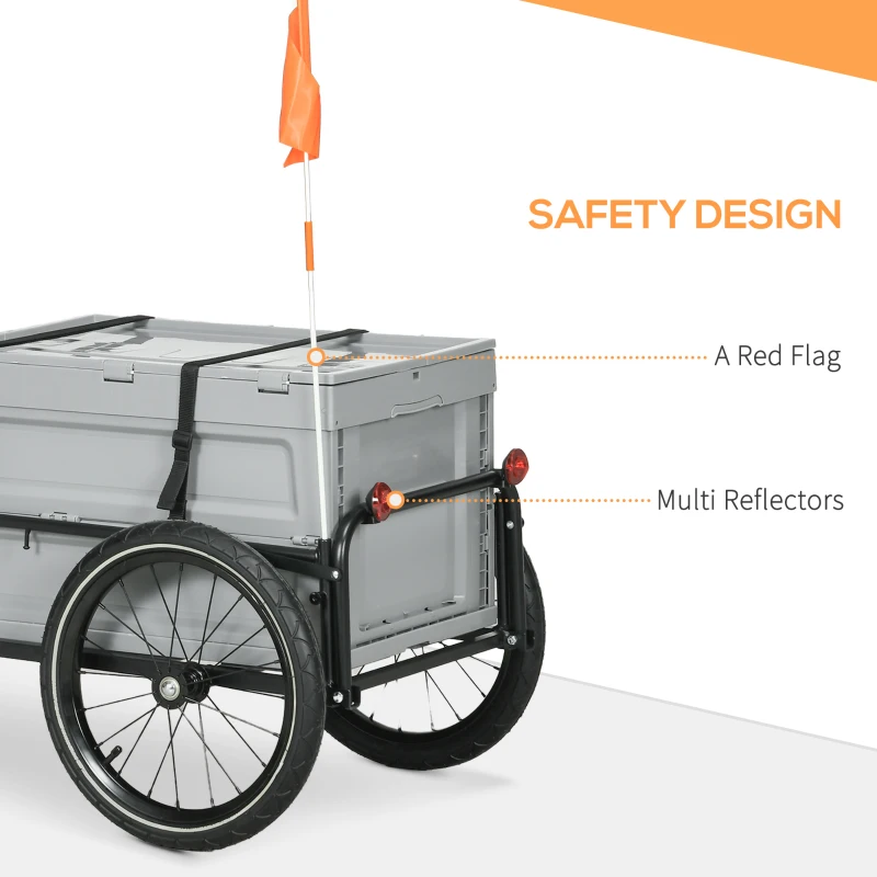 Aosom Steel Trailer for Bike, Bicycle Cargo Trailer with Foldable Storage Box and Safe Reflectors, Max Load 88LBS, Grey