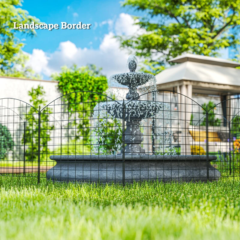 Outsunny Metal Garden Fence, Decorative Fence Set of 6, 181.1" x 38.2", Vegetable Fence, Path Border, Garden Edging, Black